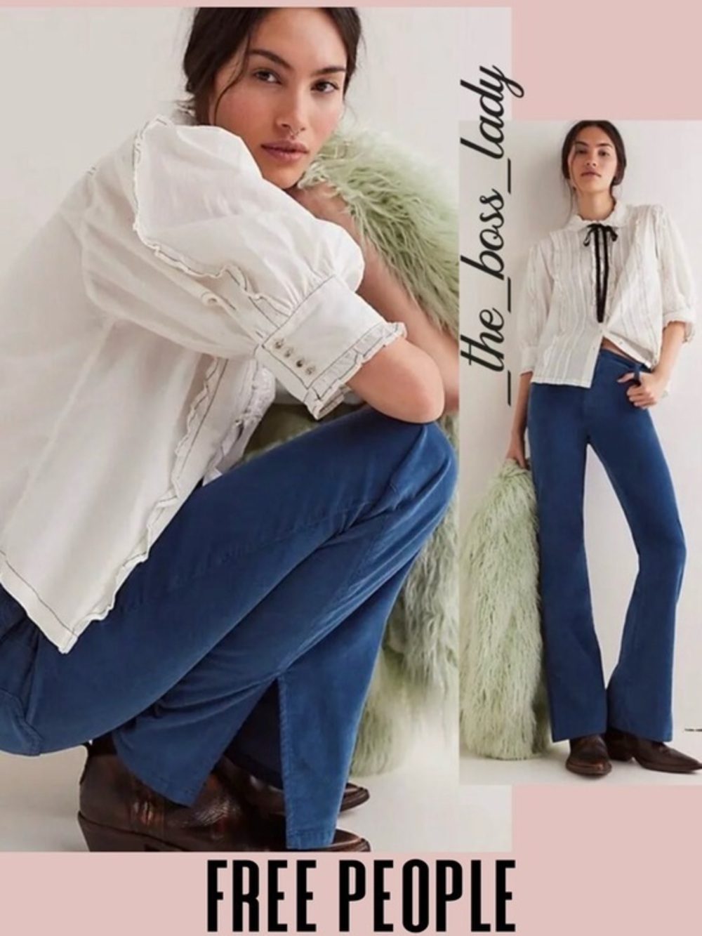 Free People corduroy pants slit slim flare stretchy 24 western boho
